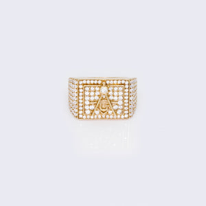 10K Cubic Zirconia Pave Freemason Cubic Zirconia Square & Compass Men's Ring 10K Cubic Zirconia Pave Freemason Cubic Zirconia Square & Compass Men's Ring