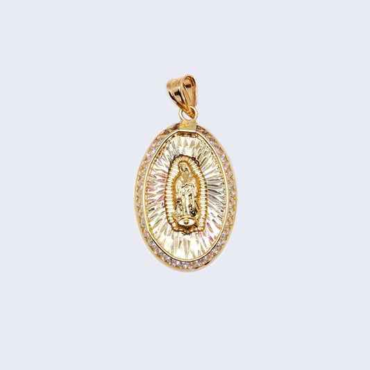 14K Gold Oval Design Virgen de Guadalupe Pendant Charm
