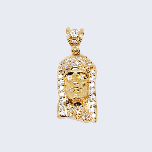 14K Gold Christ Face with Cubic Zirconia Stones Pendant Charm