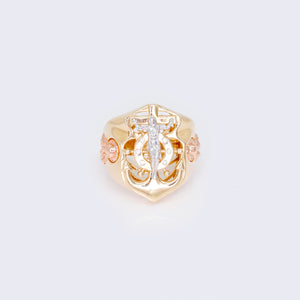14K Cubic Zirconia Tricolor Gold Satin Jesus Anchor Mens Ring 14K Cubic Zirconia Tricolor Gold Satin Jesus Anchor Mens Ring