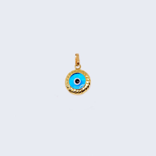 14K Gold Circle Blue Evil Eye Pendant Charm
