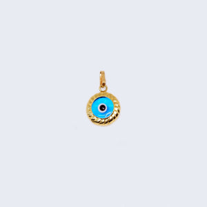 14K Gold Circle Blue Evil Eye Pendant Charm 14K Gold Circle Blue Evil Eye Pendant Charm