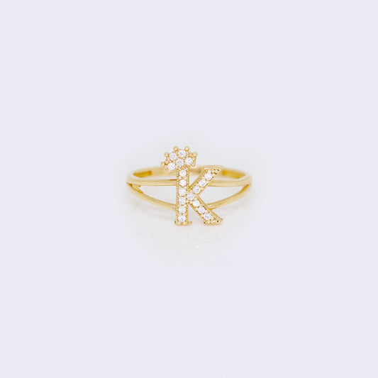 14K Ladies' Crown Initial Letter Ring "K"