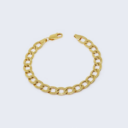 14K Yellow Gold Semi Solid Cuban Curb Bracelet 9.1 mm Thick