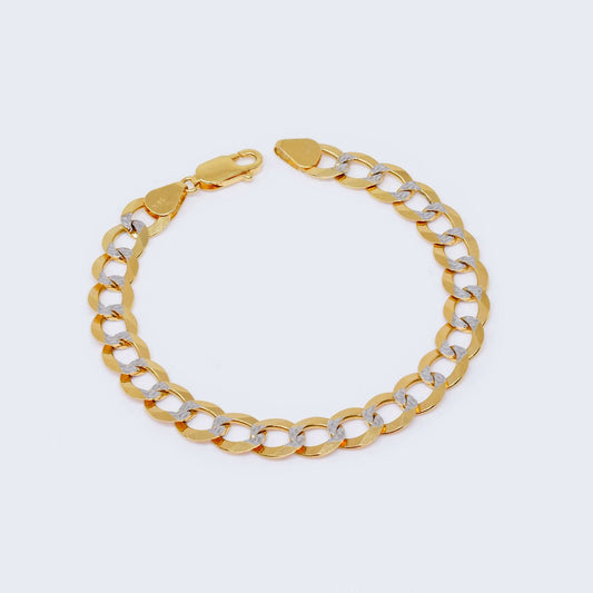 Solid 14k Gold Curb Two Tone Bracelet For Men Comfort