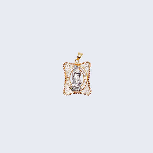 14K Gold Square Design Virgen de Guadalupe Pendant Charm