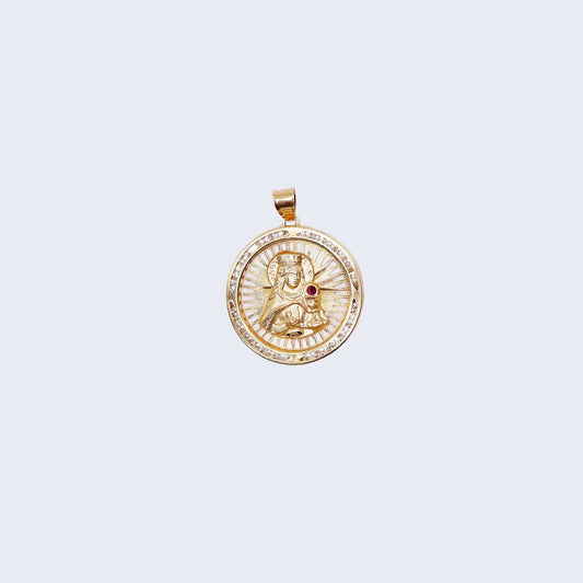 14K Gold Round Design Saint Barbara Pendant Charm