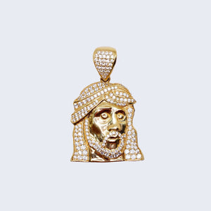 14K Gold Jesus Christ Face Pendant Charm with Cubic Zirconia Stones 14K Gold Jesus Christ Face Pendant Charm with Cubic Zirconia Stones