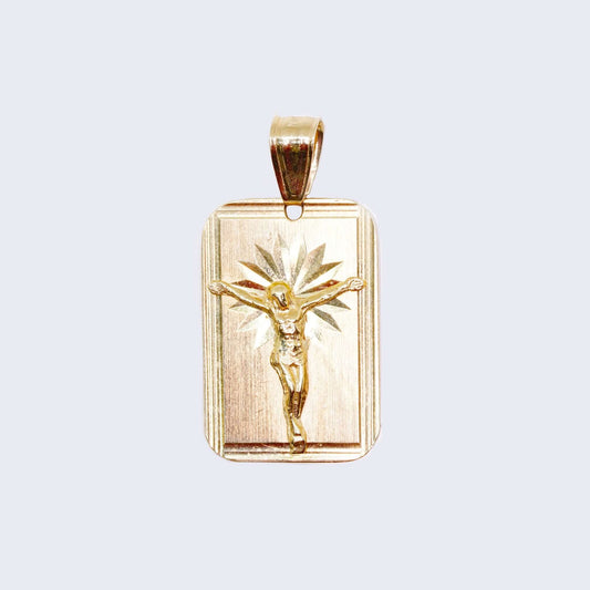 14K Gold Jesus in cross Pendant Charm