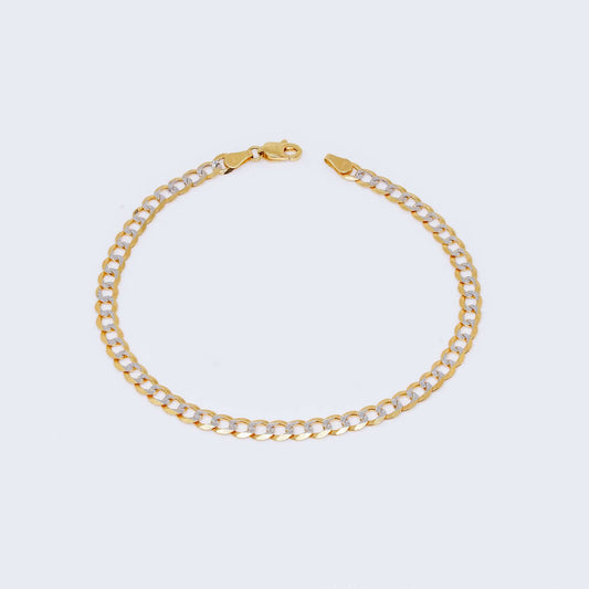 14K Two Tone Solid Gold Cuban Curb Pave Bracelet 3.9 mm Thick