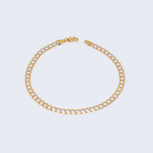 14K Two Tone Solid Gold Cuban Curb Pave Bracelet 3.9 mm Thick 14K Two Tone Solid Gold Cuban Curb Pave Bracelet 3.9 mm Thick