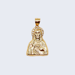 14K Gold Sagrado Corazón de Jesús Pendant Charm with Cubic Zirconia 14K Gold Sagrado Corazón de Jesús Pendant Charm with Cubic Zirconia