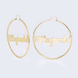 14K Gold Altagracia Name Hoop Earrings 14K Gold Altagracia Name Hoop Earrings