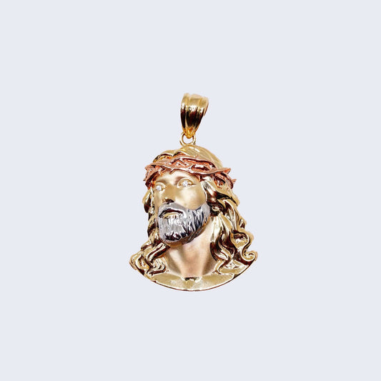 14K Three Tone Gold Christ Face Pendant Charm