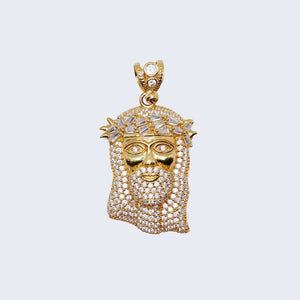14K Gold Jesus Christ Face Pendant Charm with Cubic Zirconia Stones 14K Gold Jesus Christ Face Pendant Charm with Cubic Zirconia Stones