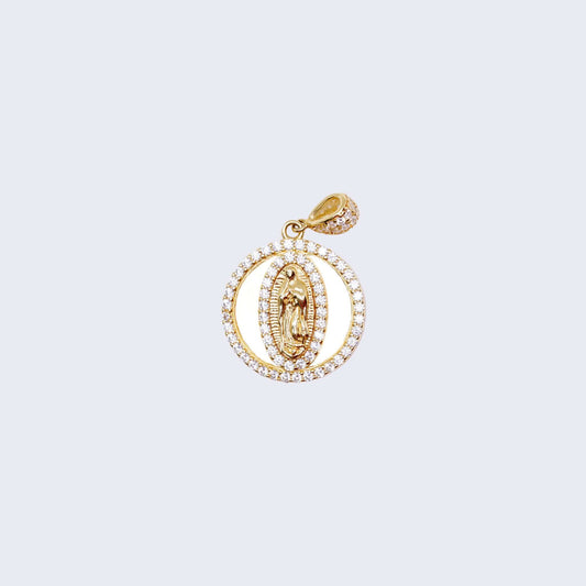 14K Gold Virgen de Guadalupe Mirror Design Pendant Charm