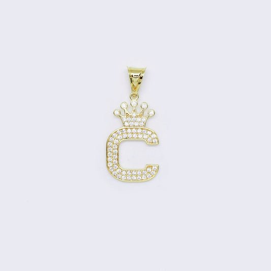 14K Crown Cubic Zirconia Charm Letter "C"