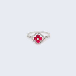14K White Gold Flower Design Ruby & Diamonds Ring 14K White Gold Flower Design Ruby & Diamonds Ring