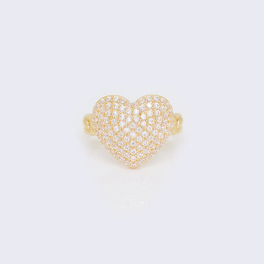 14K Full Heart Cubic Zirconia Pave Ring
