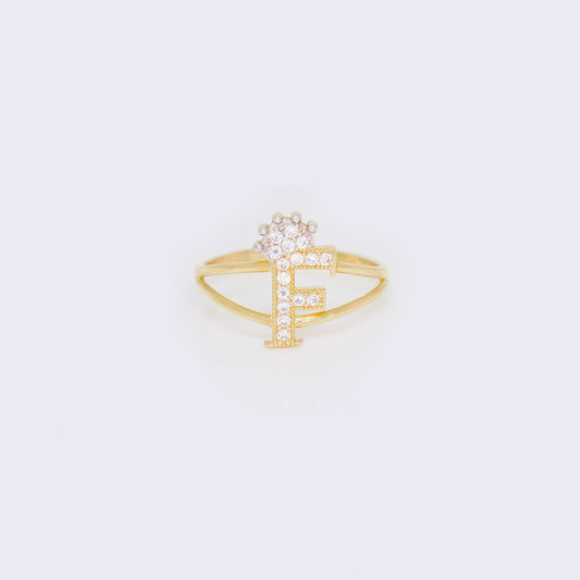 14K Ladies' Crown Initial Letter Ring "F"