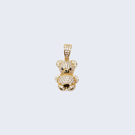 14K Gold Teddy Bear with Cubic Zirconia Pendant Charm