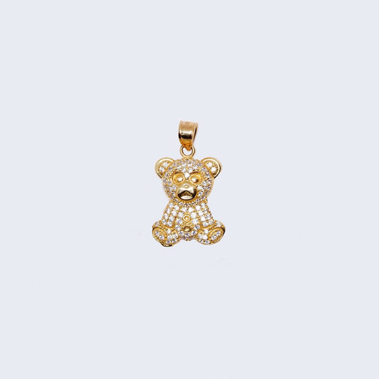 14K Gold Teddy Bear with Cubic Zirconia Pendant Charm