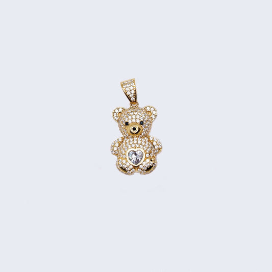 14K Gold Teddy Bear with Cubic Zirconia Pendant Charm