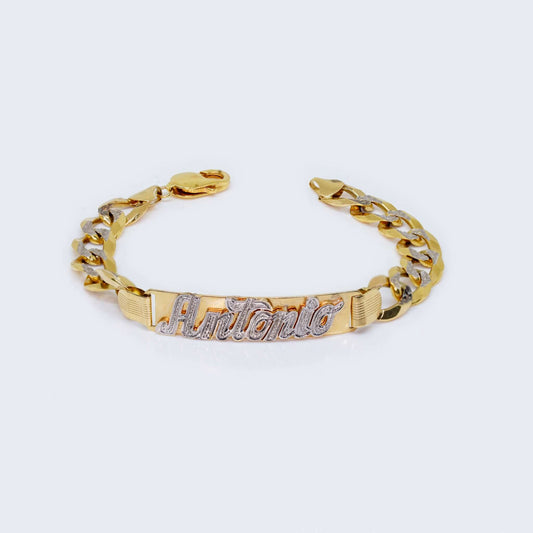 14K Gold Cuban Curb "Antonio" Name Plate Bracelet 8 1/8'' 10 mm