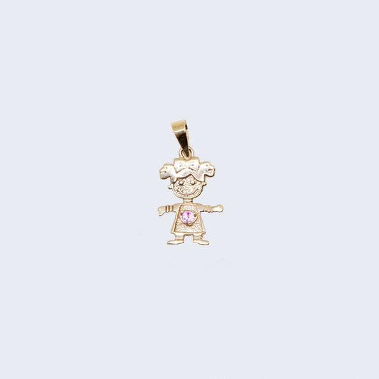 14K Gold Girl with Ribbon Pendant Charm