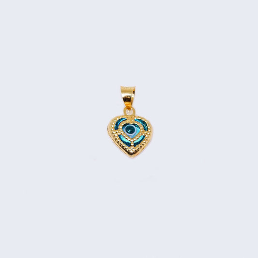 14K Gold Heart Blue Evil Eye Pendant Charm