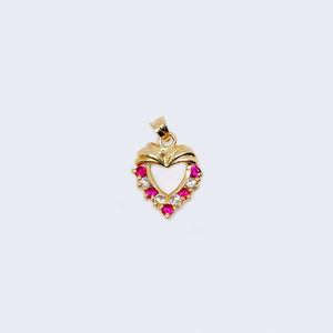 14K Gold Heart with White and Pink Cubic Zirconia Stones Pendant Charm 14K Gold Heart with White and Pink Cubic Zirconia Stones Pendant Charm