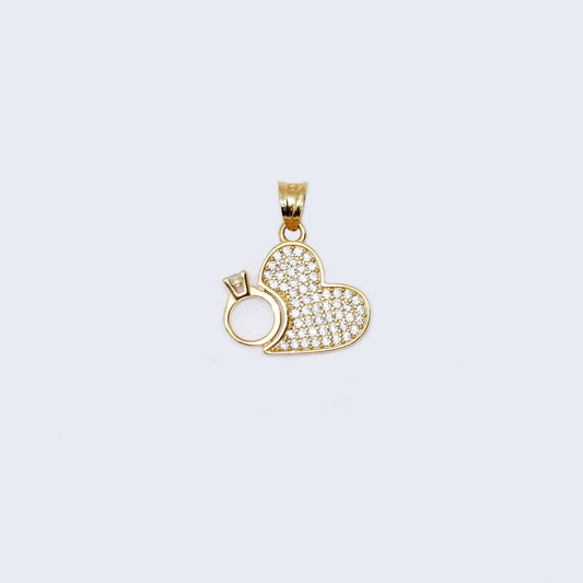 14K Gold Heart and a Ring with Cubic Zirconia Stones Pendant Charm