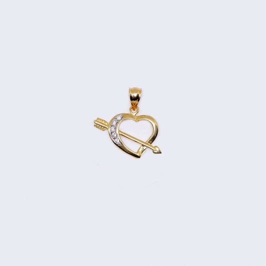 14K Gold Arrowed Heart with Cubic Zirconia Stones Pendant Charm