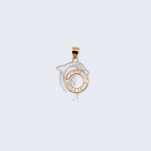 14K Gold Dolphin and Circle with Cubic Zirconia Stones Pendant Charm 14K Gold Dolphin and Circle with Cubic Zirconia Stones Pendant Charm