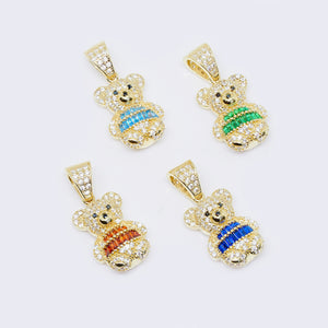 14K Real Gold Colorful Baguette - Cut Teddy Bear Pendants 14K Real Gold Colorful Baguette - Cut Teddy Bear Pendants