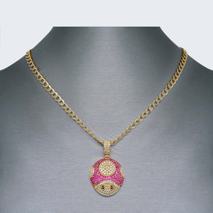 14K Gold Mario Bross Red Mushroom with Cubic Zirconia Necklace Set 14K Gold Mario Bross Red Mushroom with Cubic Zirconia Necklace Set