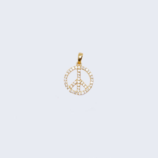 14K Gold Peace & Love Sign with Cubic Zirconia Pendant Charm