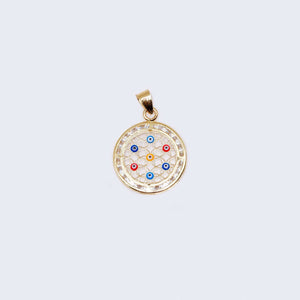 14K Gold DreamCatcher with Colorful Evil Eyes Pendant Charm 14K Gold DreamCatcher with Colorful Evil Eyes Pendant Charm