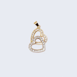 14K Gold Two Hearts with Cubic Zirconia Stones Pendant Charm 14K Gold Two Hearts with Cubic Zirconia Stones Pendant Charm