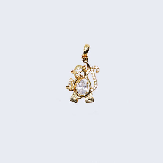 14K Gold Monkey with Cubic Zirconia Stones Pendant Charm