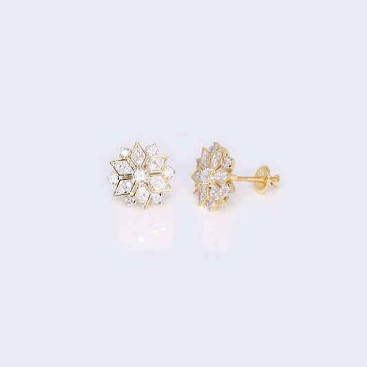 14K Gold White flower Design 0.50 CTW Diamond Earrings