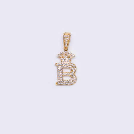 14K Crown Cubic Zirconia Charm Letter "B"