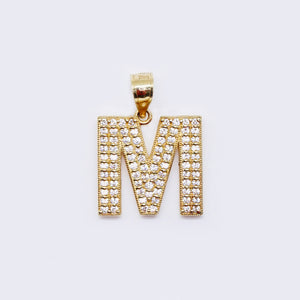 14K Cubic Zirconia "M" Initial Gold Charm 14K Cubic Zirconia "M" Initial Gold Charm