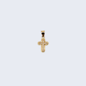 14K Gold Brimless Cross with Cubic Zirconia Stones Pendant Charm 14K Gold Brimless Cross with Cubic Zirconia Stones Pendant Charm