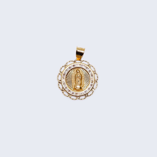 10K Gold Virgen de Guadalupe with Cubic Zirconia Stones Pendant Charm
