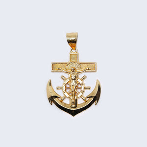 14K Gold Anchor Cross with Christ Pendant Charm 14K Gold Anchor Cross with Christ Pendant Charm