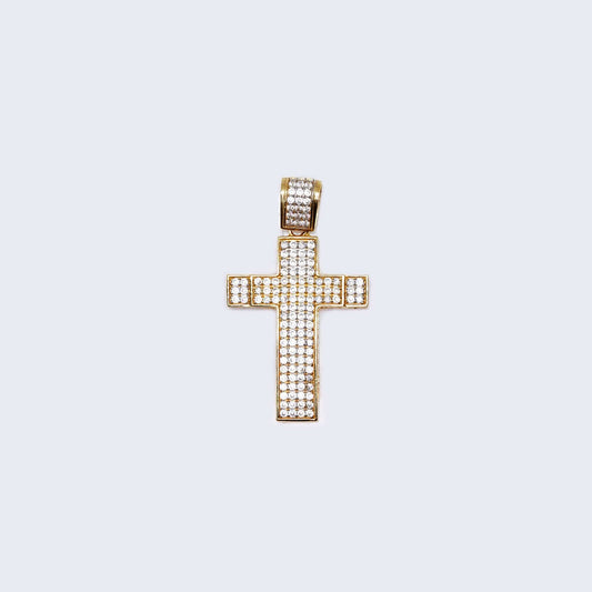 14K Yellow Gold Cross Pendant Charm with Cubic Zirconia Zirconia Stones