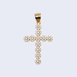 14K Gold Floral Halo Cross with Cubic Zirconia Pendant Charm 14K Gold Floral Halo Cross with Cubic Zirconia Pendant Charm
