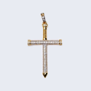 14K Gold Screw Cross with Cubic Zirconia Pendant Charm 14K Gold Screw Cross with Cubic Zirconia Pendant Charm