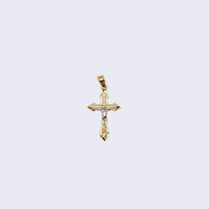 14K Two Tones Gold Cross with Jesus Pendant Charm 14K Two Tones Gold Cross with Jesus Pendant Charm